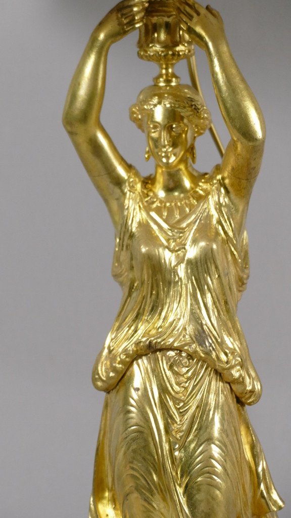 Antique Vestal Lamp In Gilt Bronze And Marble, Mid-xixth Century-photo-3
