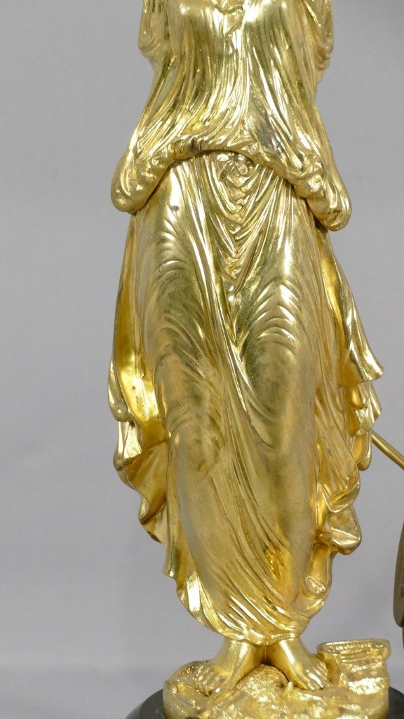 Lampe Vestale à l'Antique  En Bronze Doré Et Marbre, époque Milieu XIX ème Siècle-photo-4