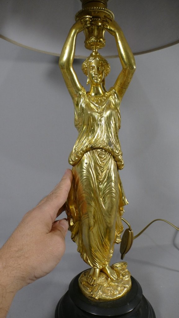 Antique Vestal Lamp In Gilt Bronze And Marble, Mid-xixth Century-photo-2