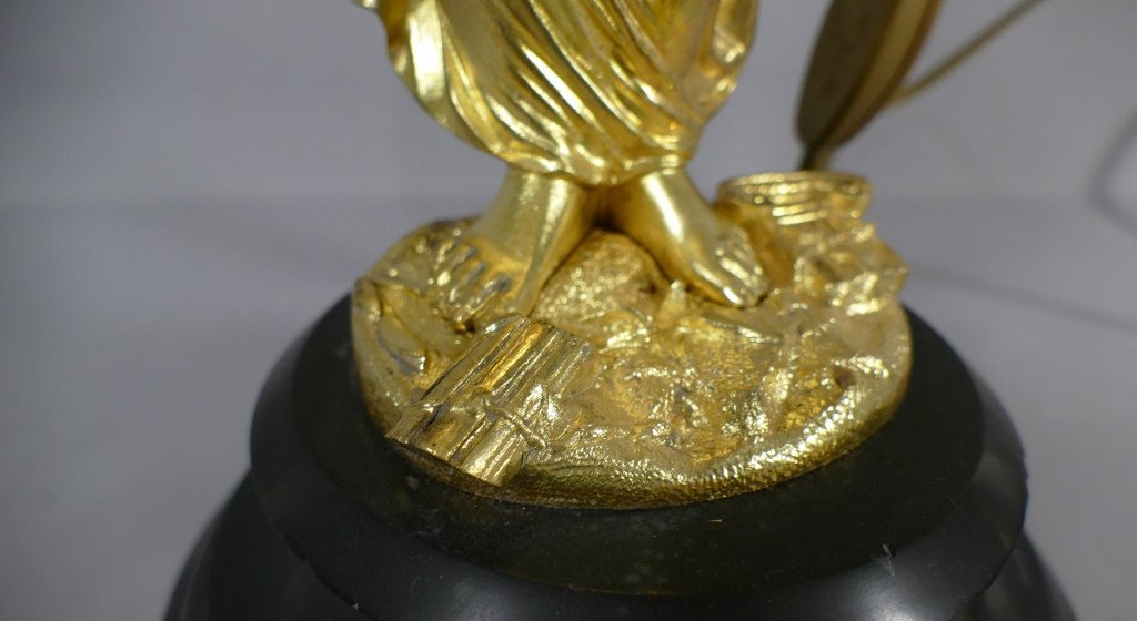 Antique Vestal Lamp In Gilt Bronze And Marble, Mid-xixth Century-photo-3