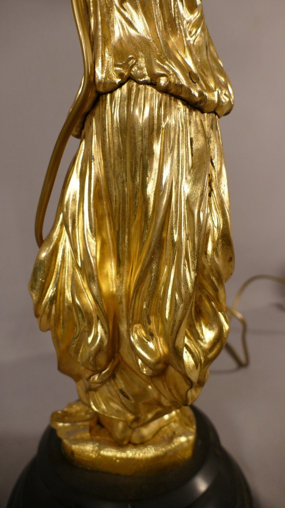 Lampe Vestale à l'Antique  En Bronze Doré Et Marbre, époque Milieu XIX ème Siècle-photo-7