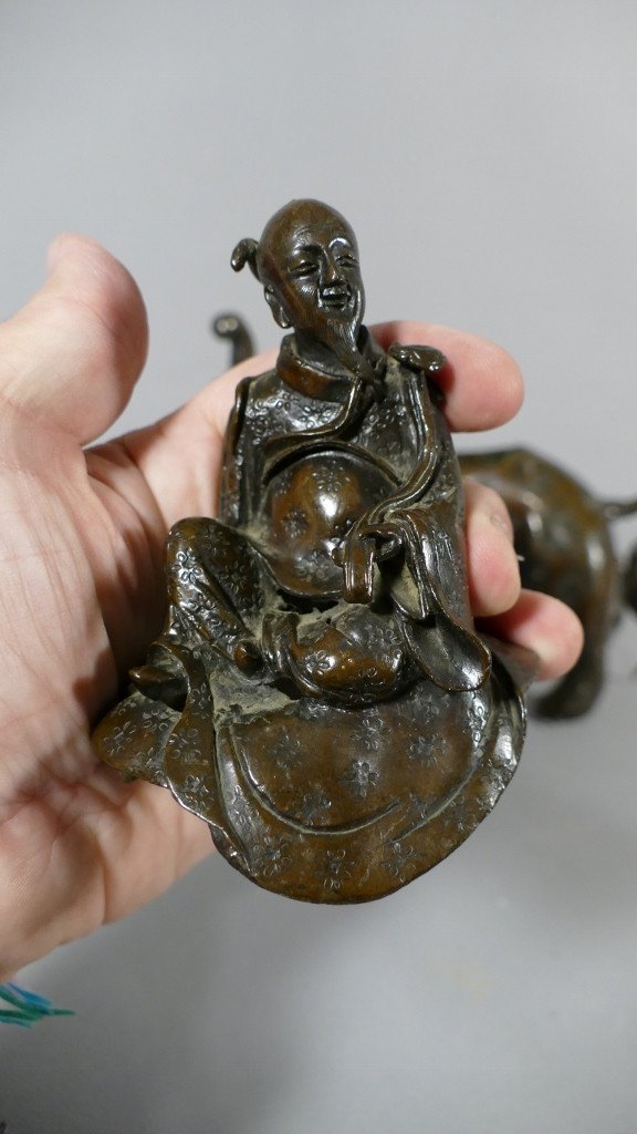 Bronze Chinois Ou Japonais, Dragon éléphant Avec Vieil Homme Sage, époque XIX ème-photo-2