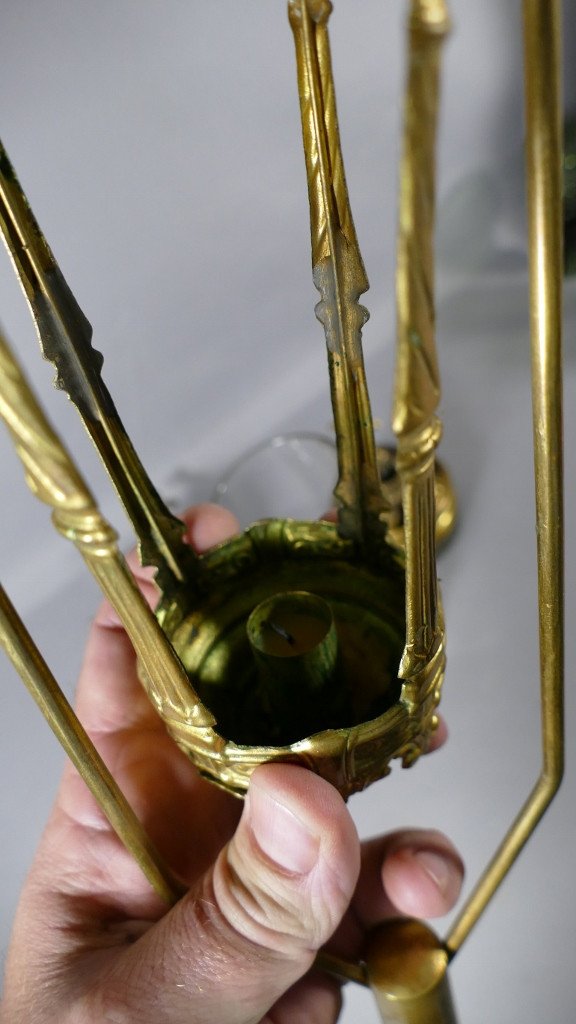 Pair Of Procession Lanterns In Gilded Brass And Glass, XIXth Time-photo-3