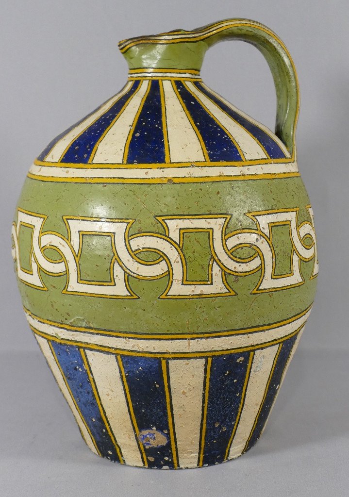 Pottery, Jug In Painted Terracotta Eighteenth Century