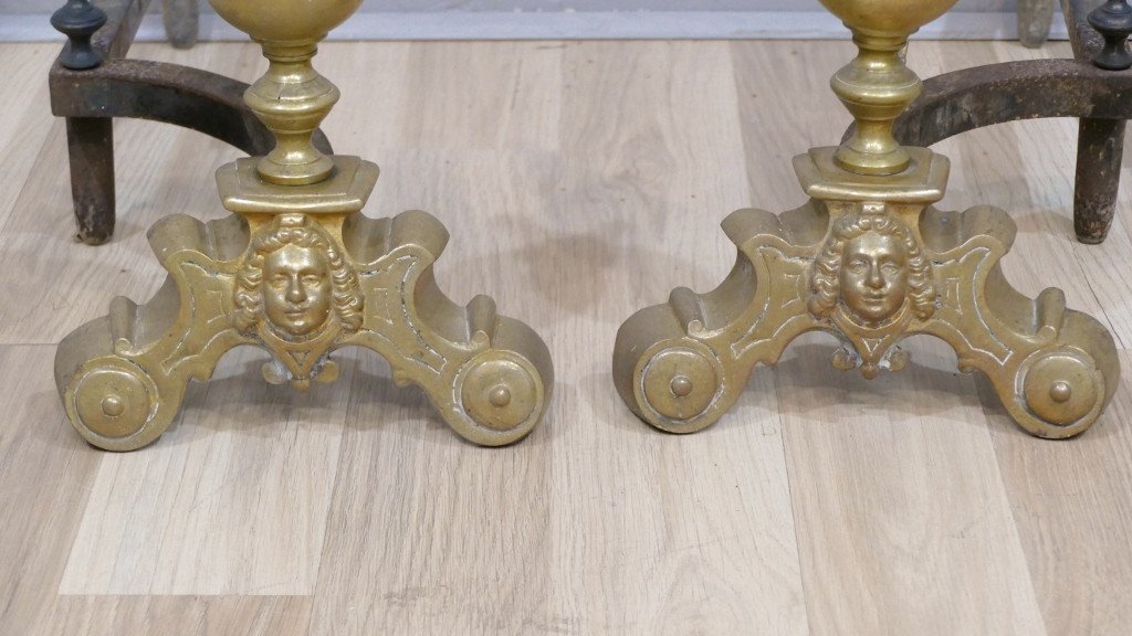 Pair Of Andirons In Louis XIII Style Marmosets In Bronze And Iron, XIXth Time-photo-4