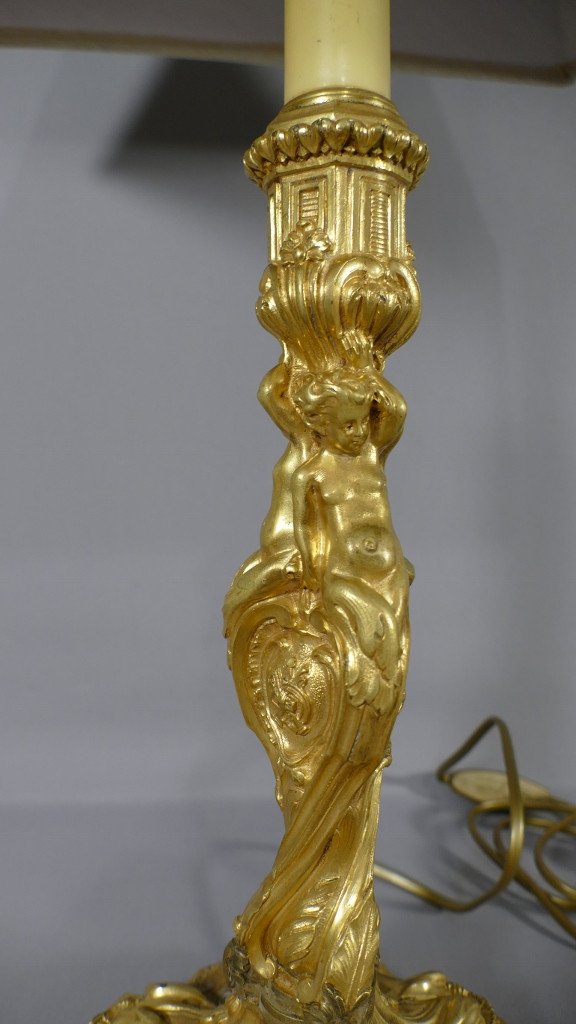 Ch. White, Gilt Bronze Lamp With Putti, Masonic Symbols, Late Nineteenth Time-photo-3