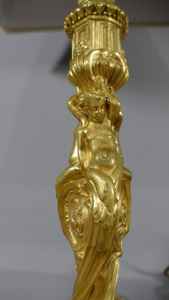 Ch. White, Gilt Bronze Lamp With Putti, Masonic Symbols, Late Nineteenth Time-photo-4