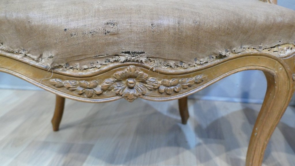 Pair Of Large Louis XV Period Armchairs, In Carved Oak, Eighteenth Century-photo-1