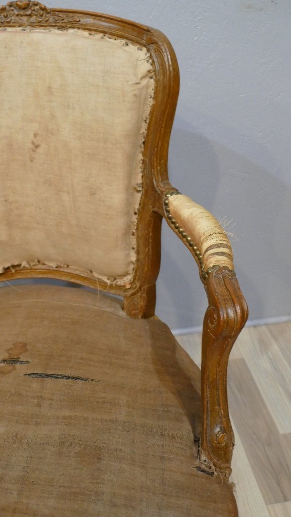 Pair Of Large Louis XV Period Armchairs, In Carved Oak, Eighteenth Century-photo-5