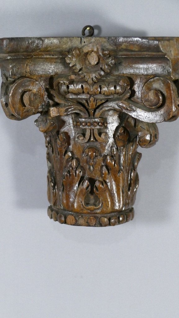 Corinthian Capital In Carved Oak In The Eighteenth Taste, Applique Console-photo-2