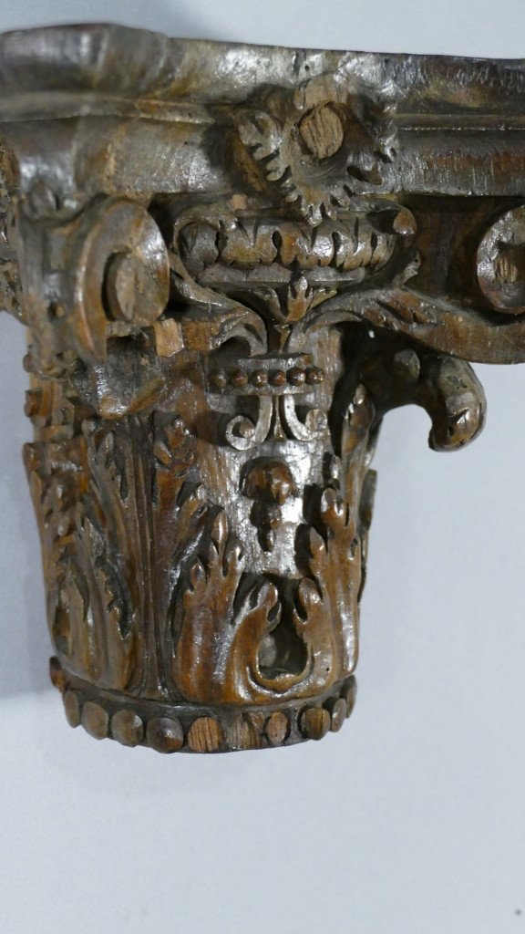 Corinthian Capital In Carved Oak In The Eighteenth Taste, Applique Console-photo-3