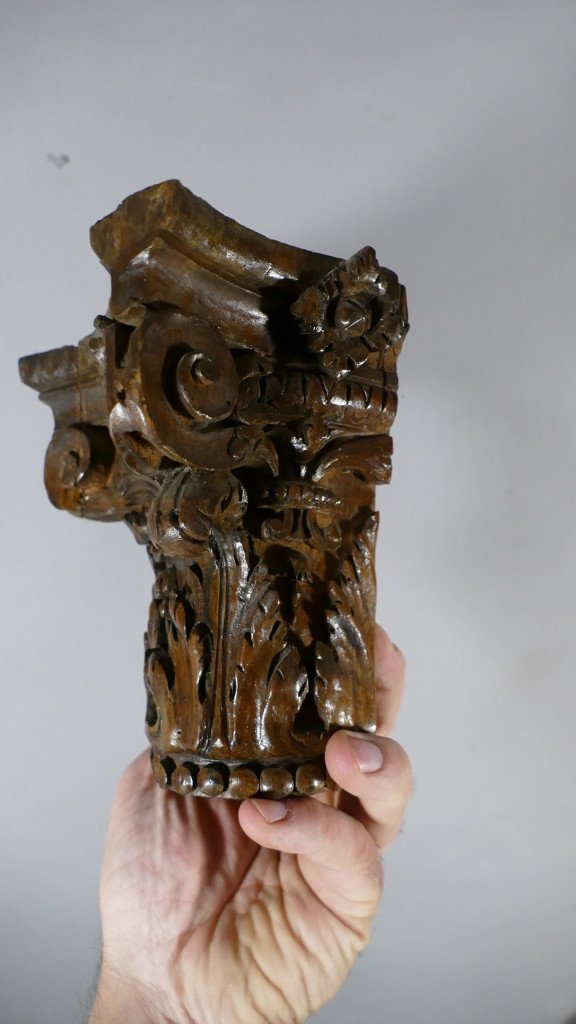 Chapiteau Corinthien En Chêne Sculpté Dans Le Goût Du XVIII ème, Console d'Applique-photo-6