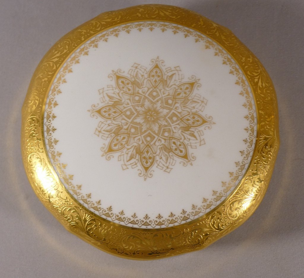 Coffret à Bijoux En Incrustation d'Or, Porcelaine Blanc Et Or, Limoges-photo-2