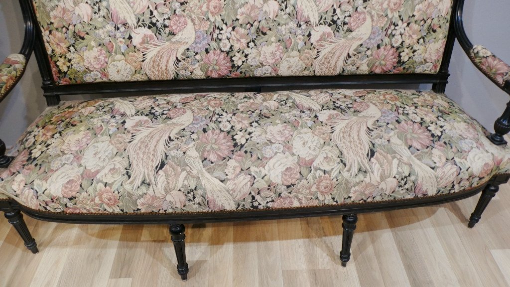 Large Louis XVI Bench In Black Wood, Napoleon III Period-photo-4