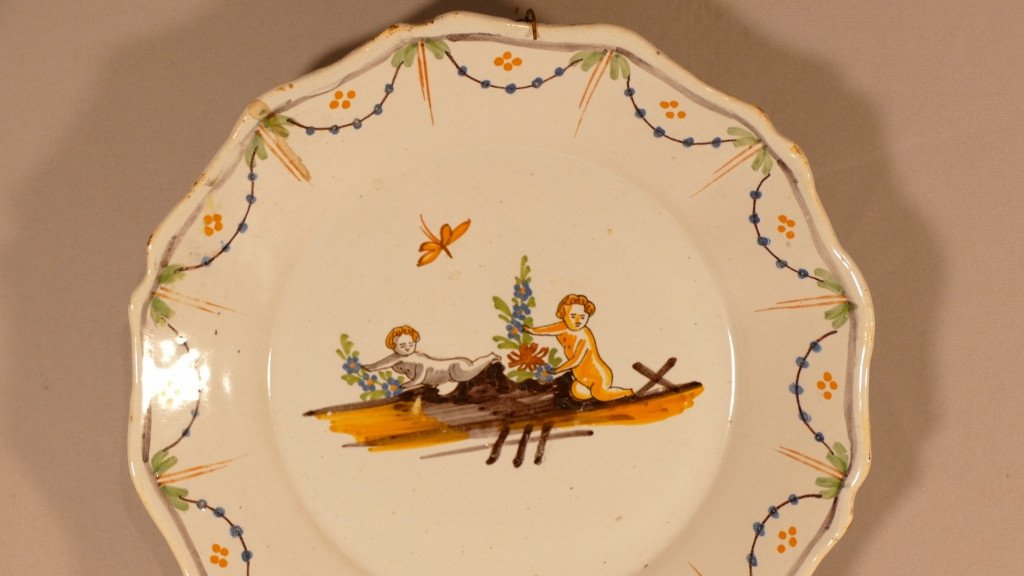 Plate With Putti, Nevers Earthenware Eighteenth Century-photo-2