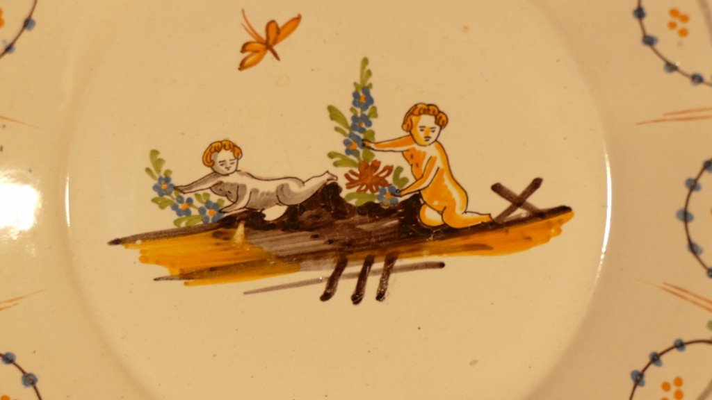 Plate With Putti, Nevers Earthenware Eighteenth Century-photo-4