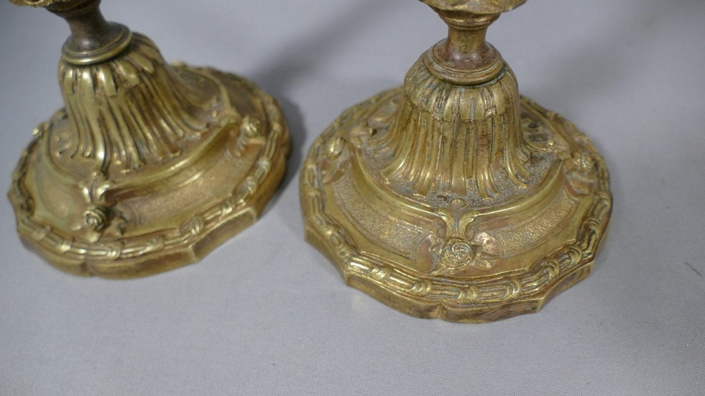 Pair Of Louis XV Rocaille Style Candlesticks In Gilt Bronze, XIXth Time-photo-4