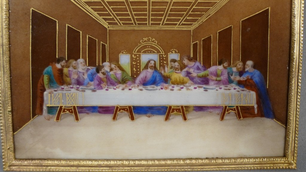 La Cène, Le Dernier Souper d'Après Léonard De Vinci, Peinture à La Main Sur Porcelaine, XIX ème-photo-4