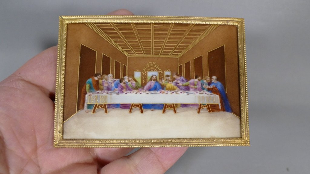 La Cène, Le Dernier Souper d'Après Léonard De Vinci, Peinture à La Main Sur Porcelaine, XIX ème-photo-1