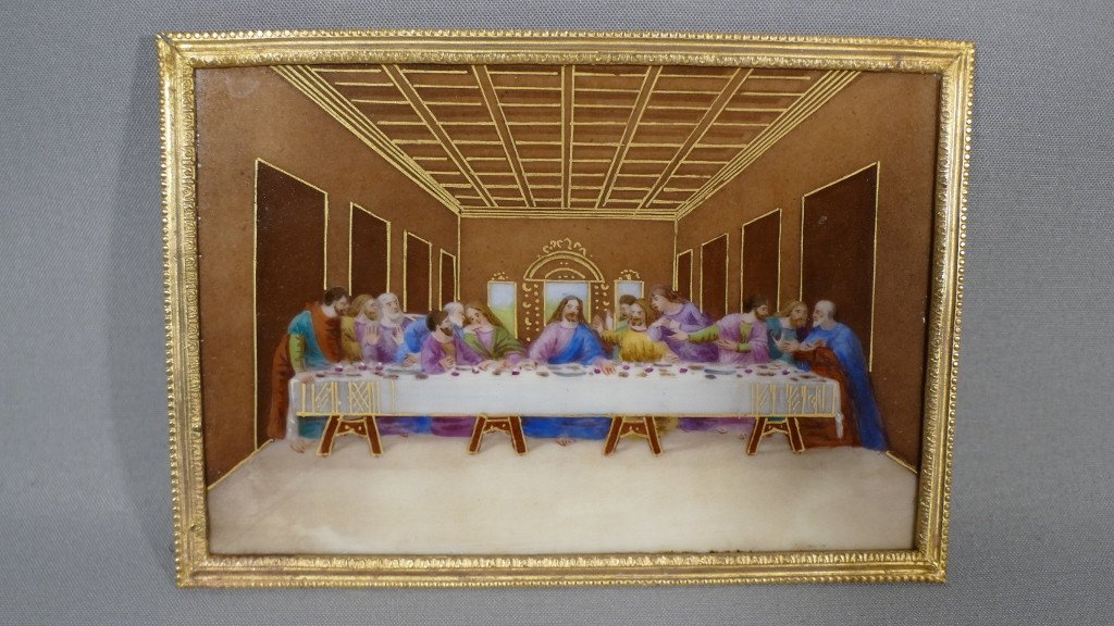 La Cène, Le Dernier Souper d'Après Léonard De Vinci, Peinture à La Main Sur Porcelaine, XIX ème