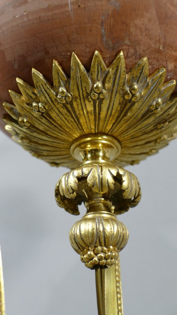 Very Large Lamp After Gouthière In Gilt Bronze With Rams And Rose Veined Mabre, XIX-photo-5