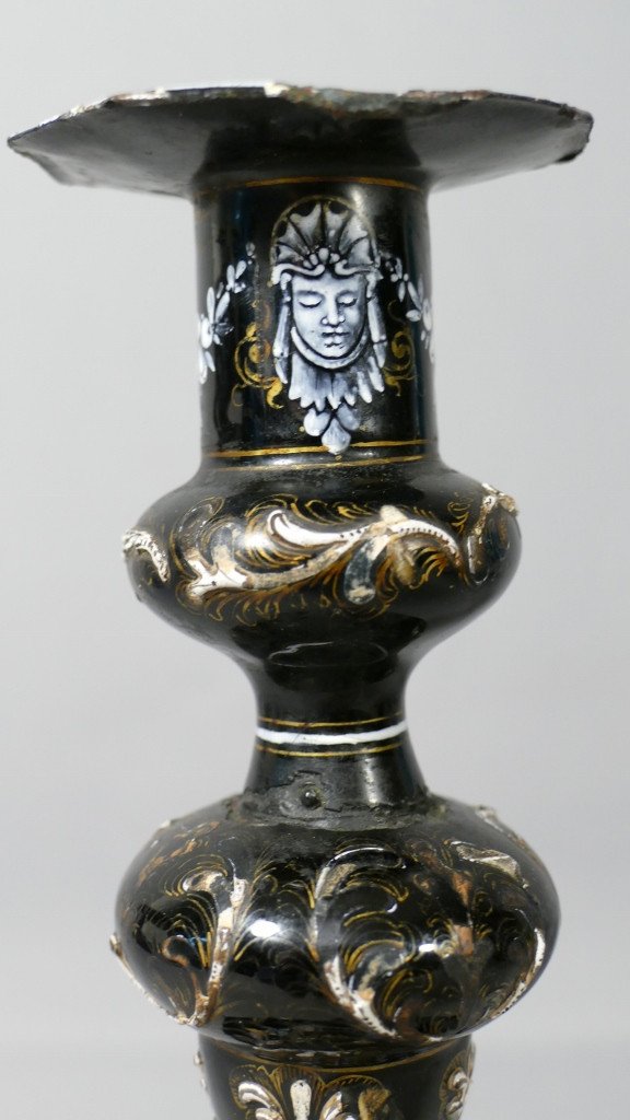 Renaissance Style Candlestick In Limoges Enamel XIXth Century-photo-1