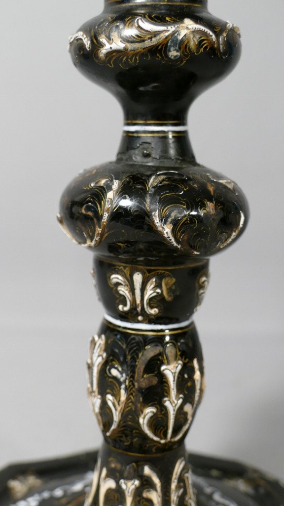 Renaissance Style Candlestick In Limoges Enamel XIXth Century-photo-2