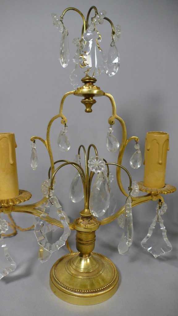 Pair Of Lamps, Girandoles In Brass And Crystal, Twentieth Time-photo-3