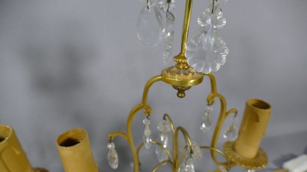 Pair Of Lamps, Girandoles In Brass And Crystal, Twentieth Time-photo-1