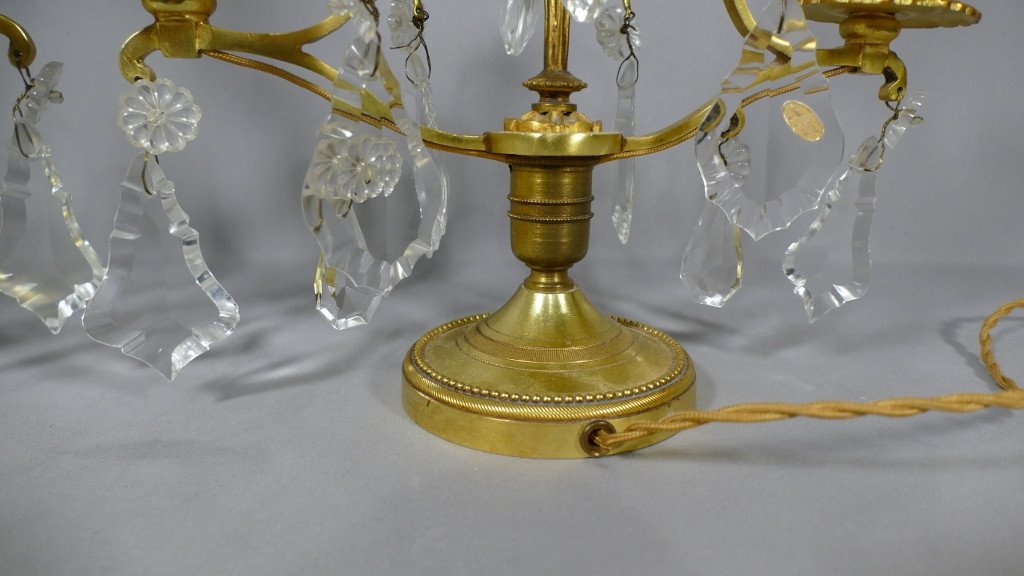 Pair Of Lamps, Girandoles In Brass And Crystal, Twentieth Time-photo-2
