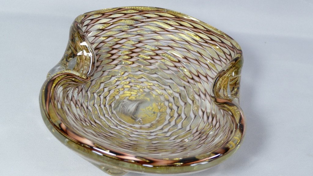 Cup Or Empty Pockets Crystal Or Glass Twisted And Gold Glitter, Murano-photo-3