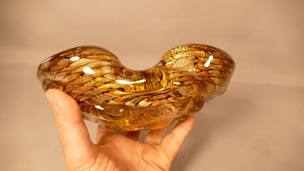 Cup Or Empty Pockets Crystal Or Glass Twisted And Gold Glitter, Murano-photo-1
