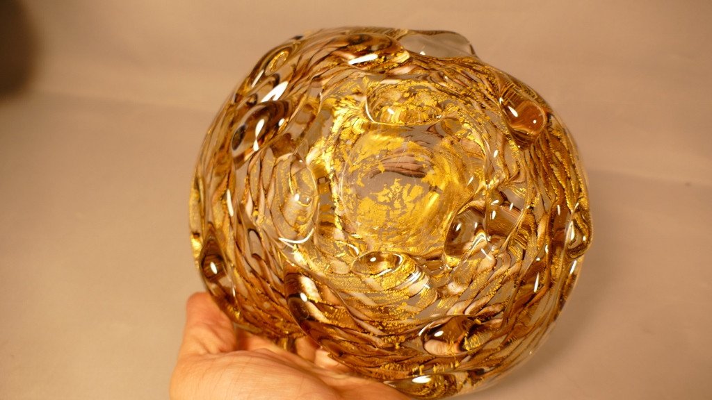 Cup Or Empty Pockets Crystal Or Glass Twisted And Gold Glitter, Murano-photo-2
