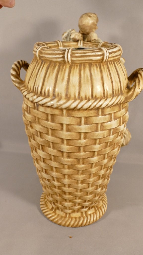 Amphora Austria, Large Vase With Cherubs And Flowers In Porcelain, Late Nineteenth-photo-7