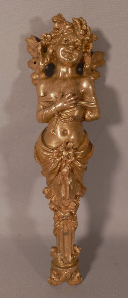 Cherub In Caryatid, Bronze Ornament XIXth Time