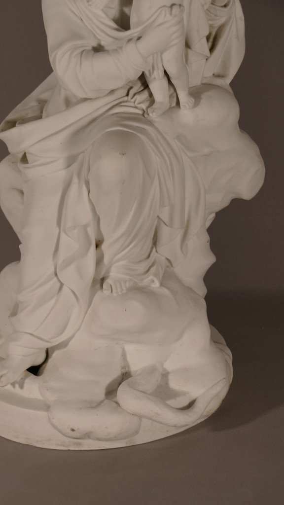 Virgin And Child After Boizot, Porcelain Biscuit Sculpture XIX-photo-4