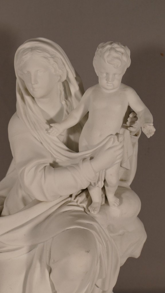Virgin And Child After Boizot, Porcelain Biscuit Sculpture XIX-photo-1