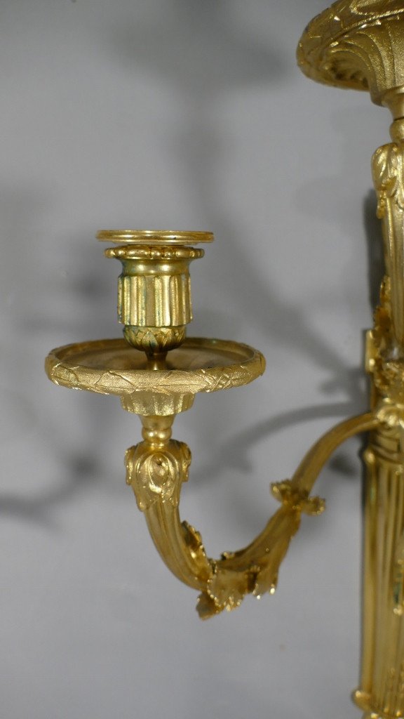 Raingo, Pair Of Louis XVI Castle Wall Lights In Gilt Bronze, 77 Cm High, XIX-photo-2