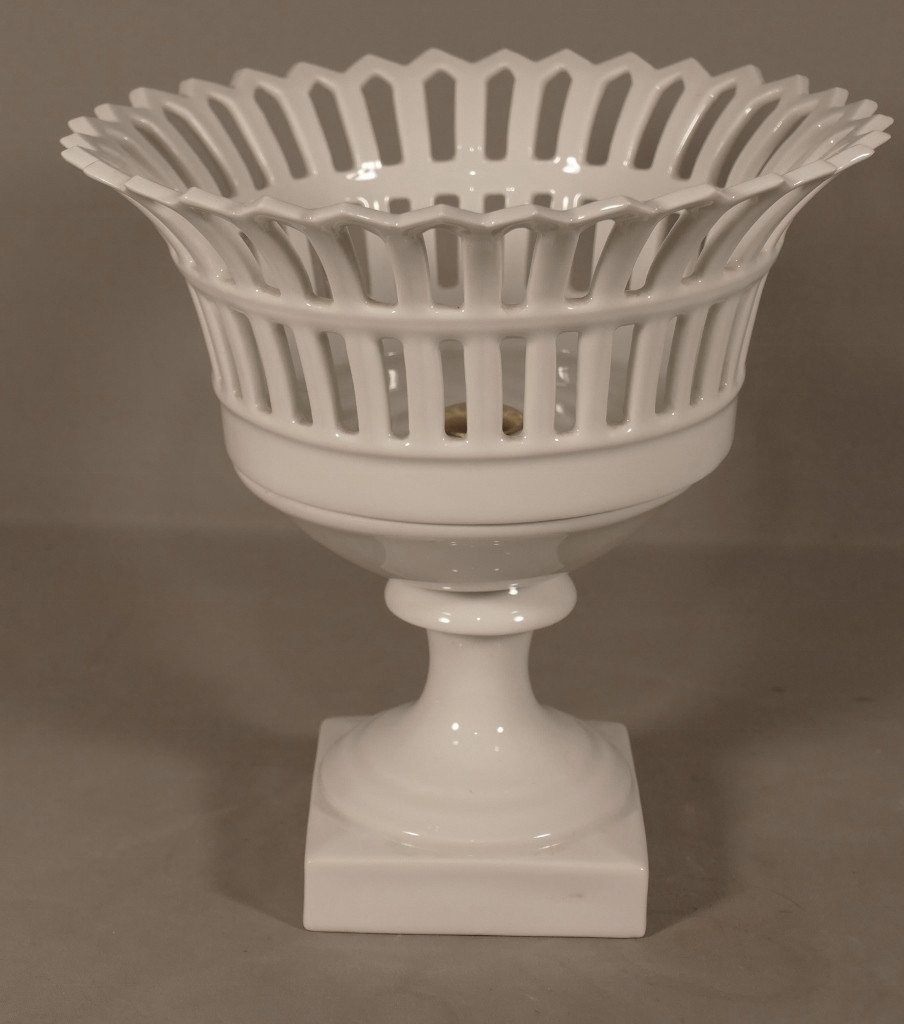 Empire Style Openwork Porcelain Basket Cup Centerpiece