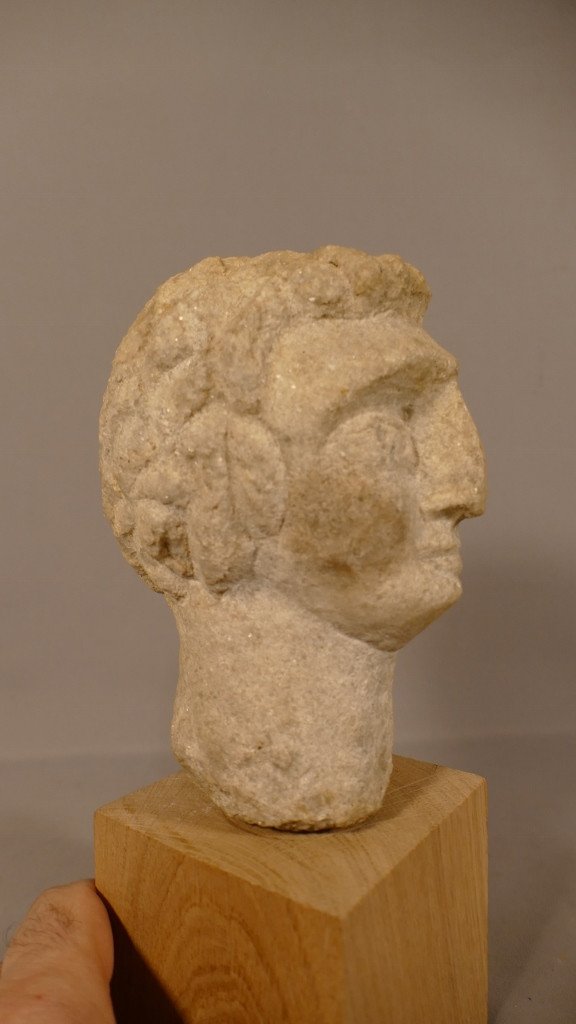 Tête Romaine Antique d'Un Homme En Pierre Sculptée, époque IIIe - Ive Siècle Après Jc-photo-2