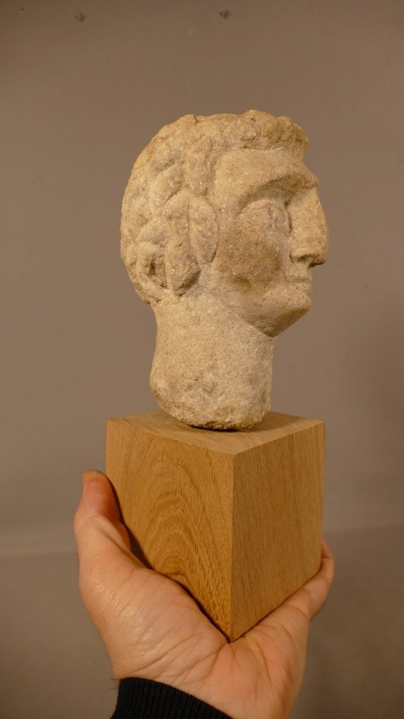 Tête Romaine Antique d'Un Homme En Pierre Sculptée, époque IIIe - Ive Siècle Après Jc-photo-3