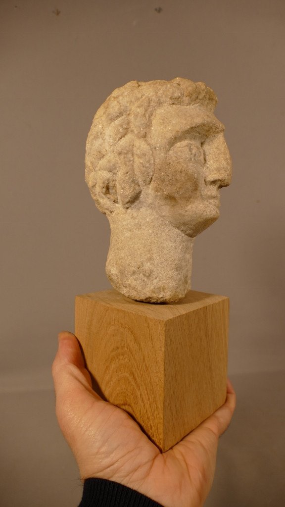 Antique Roman Head Of A Carved Stone Man, 3rd - 4th Century Ad-photo-3