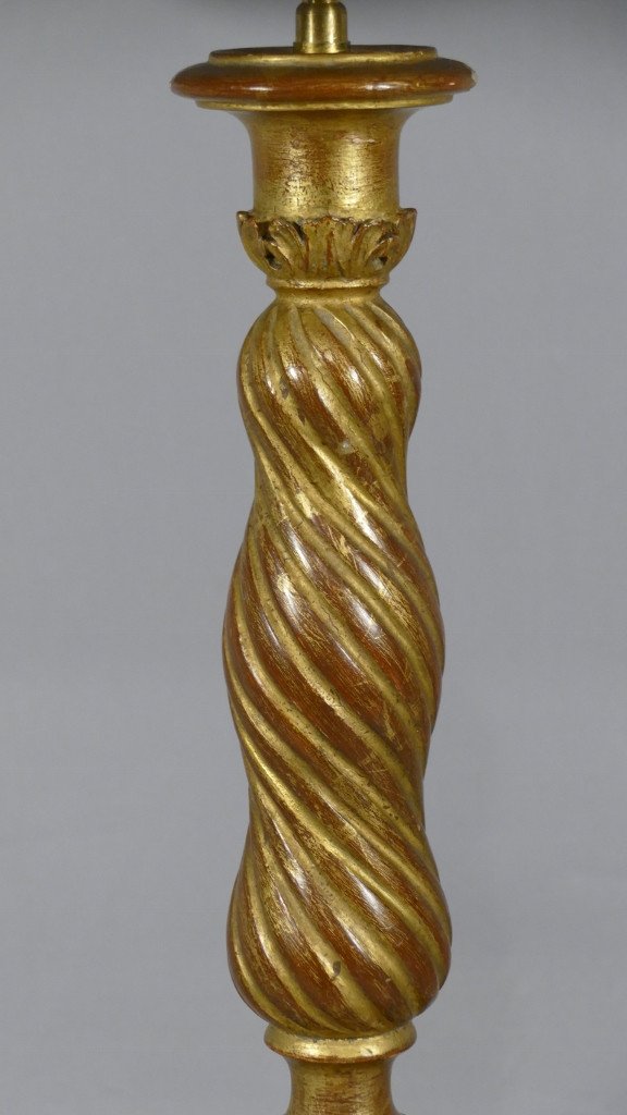 Lamp In Carved And Gilded Wood, Italy Mid 20th Century-photo-4