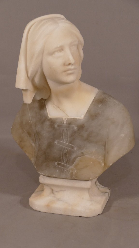 Buste En Albâtre d'Une Jeune Femme; Italie, Début XX ème-photo-3