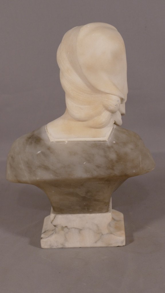 Buste En Albâtre d'Une Jeune Femme; Italie, Début XX ème-photo-3