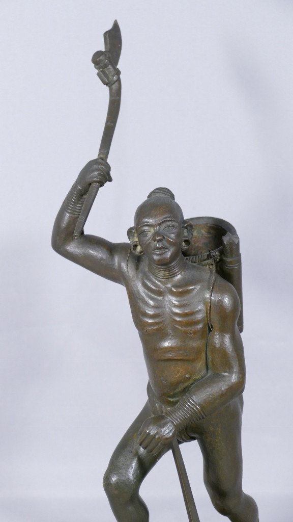 Indochina, Bronze Statuette, Moï Or Mnong Warrior, Tonkin, Vietnam, Late 19th Century-photo-2