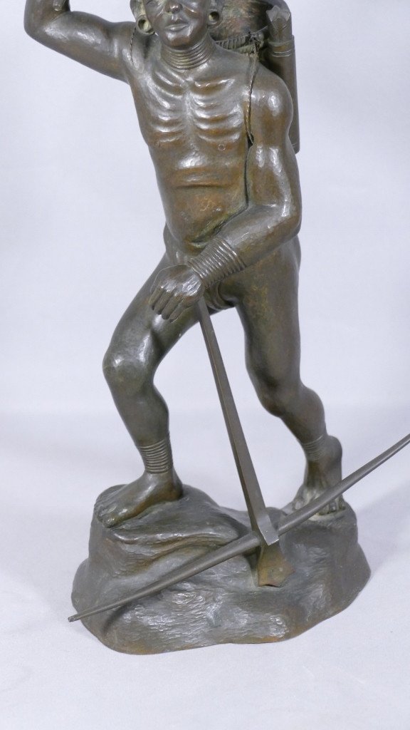 Indochina, Bronze Statuette, Moï Or Mnong Warrior, Tonkin, Vietnam, Late 19th Century-photo-3