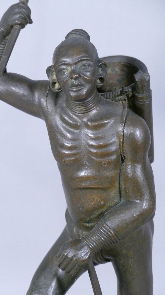 Indochina, Bronze Statuette, Moï Or Mnong Warrior, Tonkin, Vietnam, Late 19th Century-photo-4