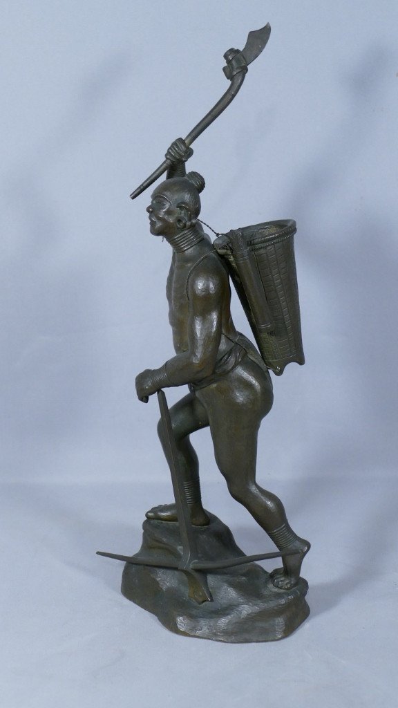 Indochina, Bronze Statuette, Moï Or Mnong Warrior, Tonkin, Vietnam, Late 19th Century-photo-1