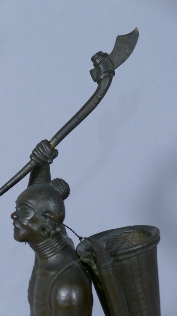 Indochina, Bronze Statuette, Moï Or Mnong Warrior, Tonkin, Vietnam, Late 19th Century-photo-4